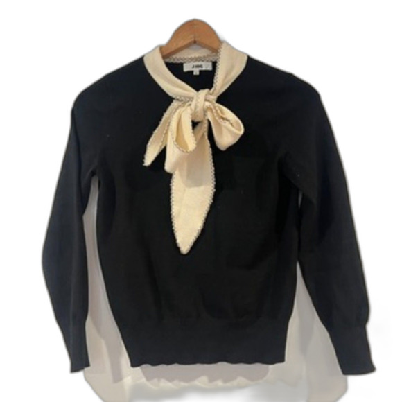 J.ING Black Cream Sweater Neck Tie Bow Wool Blend Small - Picture 3 of 9